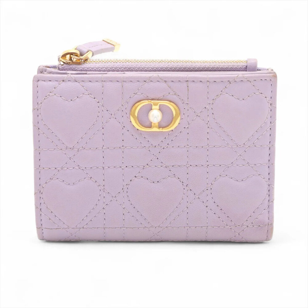 Christian Dior Cannage Heart Dahlia Leather Bi-fold Wallet Compact for Women